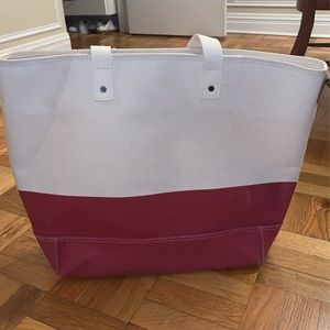 L.L Bean Canvas White and Red Tote Bag